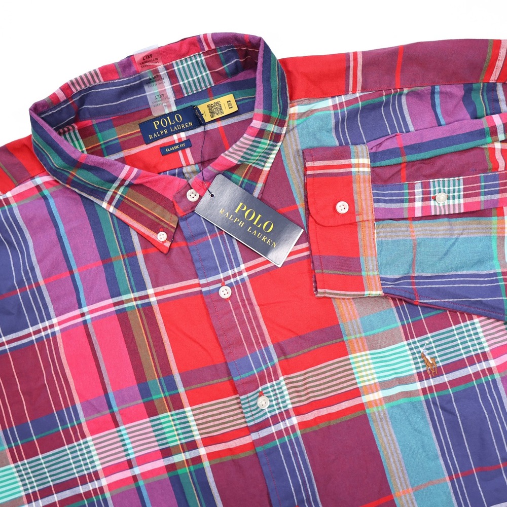 NWT POLO RALPH LAUREN Men's 4XLT Multicolor Plaid Classic Fit Oxford Button Down